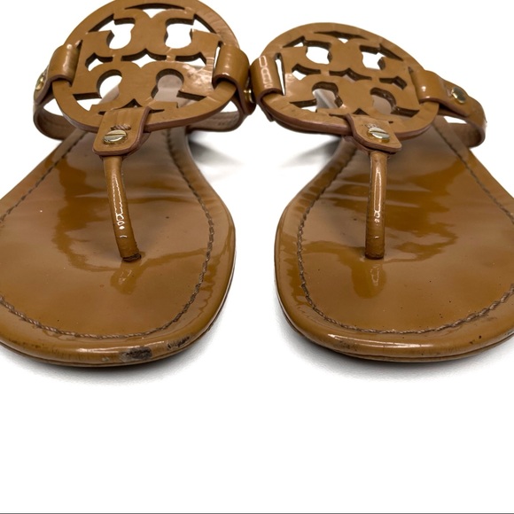 ❎ SOLD Tory Burch Miller Sandals Patent Leather Tan Brown Size 9 - Picture 5 of 14